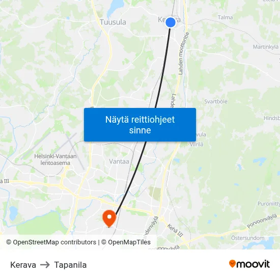 Kerava to Tapanila map