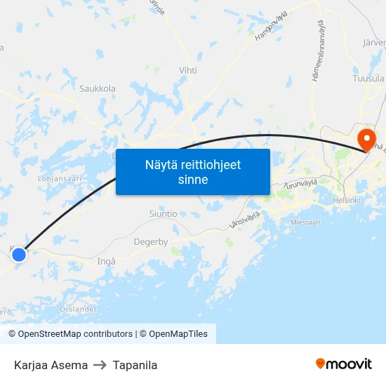 Karjaa Asema to Tapanila map