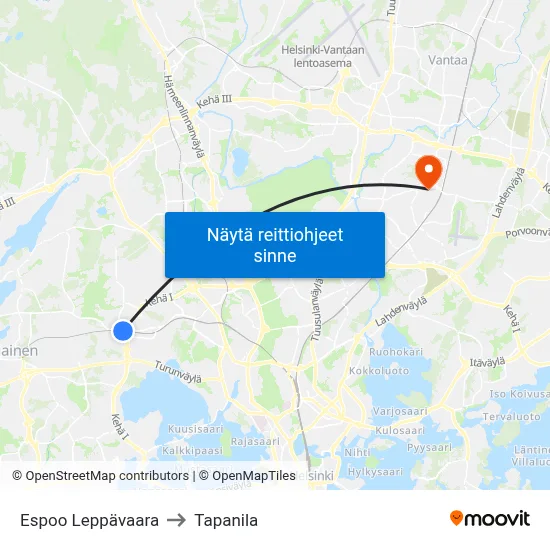 Espoo Leppävaara to Tapanila map