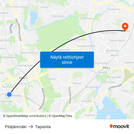 Pitäjänmäki to Tapanila map