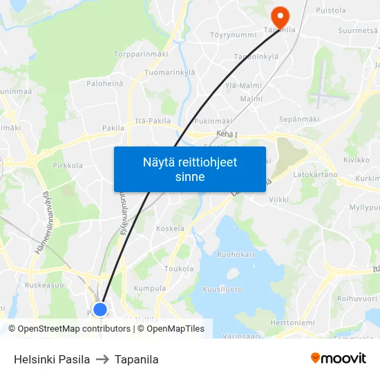 Helsinki Pasila to Tapanila map