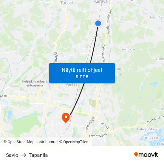 Savio to Tapanila map