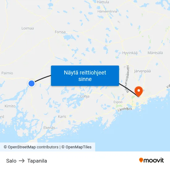 Salo to Tapanila map
