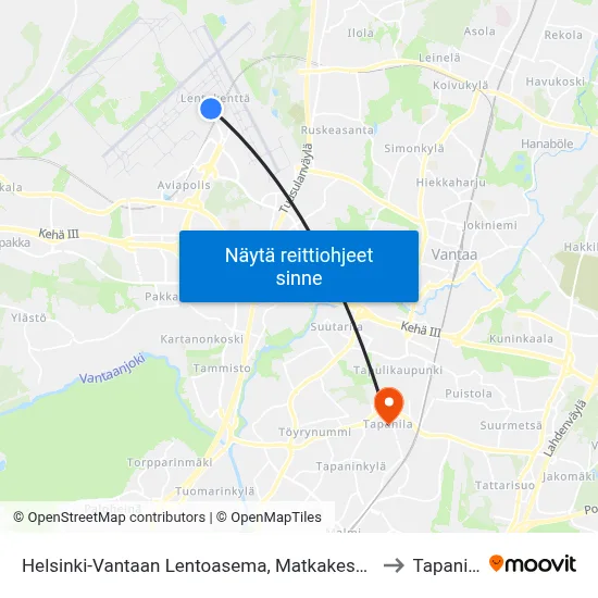 Helsinki-Vantaan Lentoasema, Matkakeskus to Tapanila map