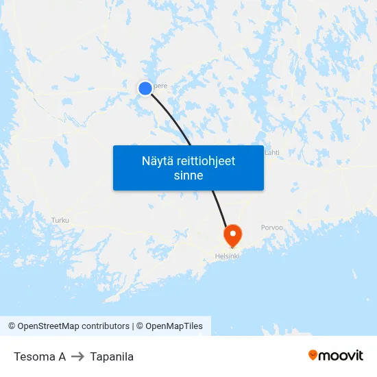 Tesoma A to Tapanila map
