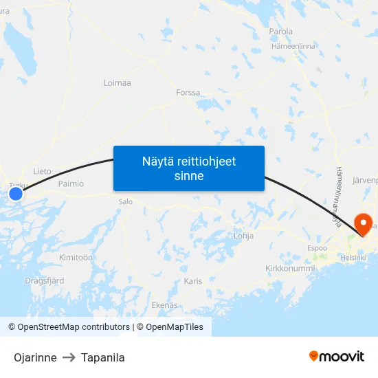 Ojarinne to Tapanila map