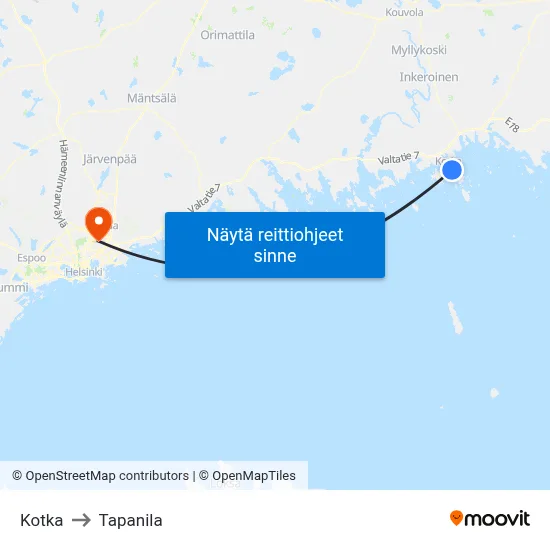 Kotka to Tapanila map