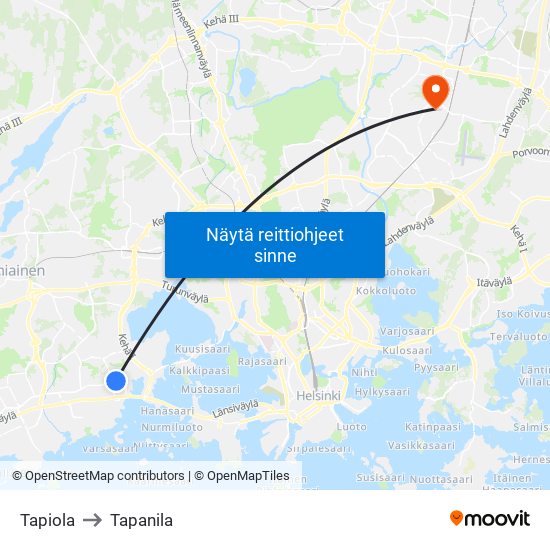 Tapiola to Tapanila map