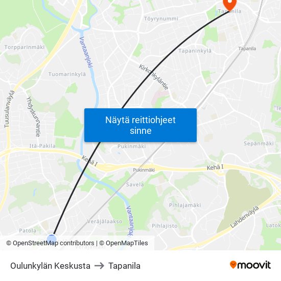 Oulunkylän Keskusta to Tapanila map