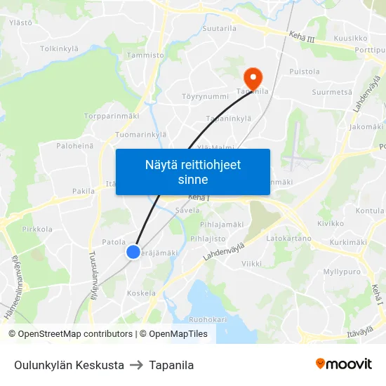 Oulunkylän Keskusta to Tapanila map