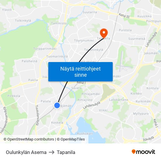 Oulunkylän Asema to Tapanila map