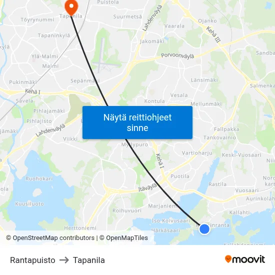 Rantapuisto to Tapanila map