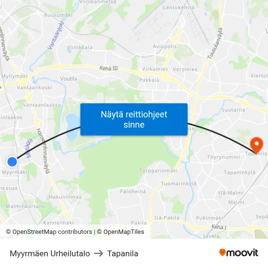 Myyrmäen Urheilutalo to Tapanila map