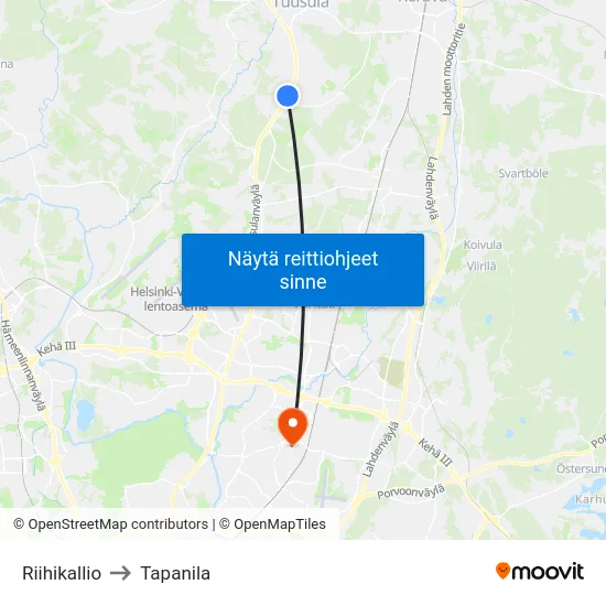 Riihikallio to Tapanila map