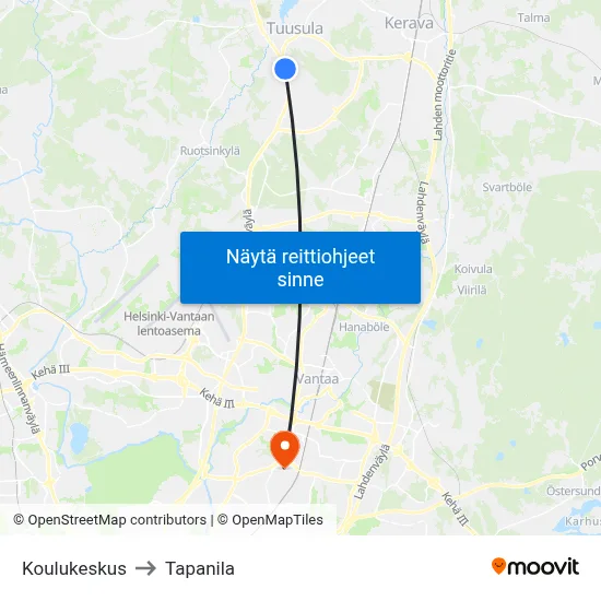 Koulukeskus to Tapanila map
