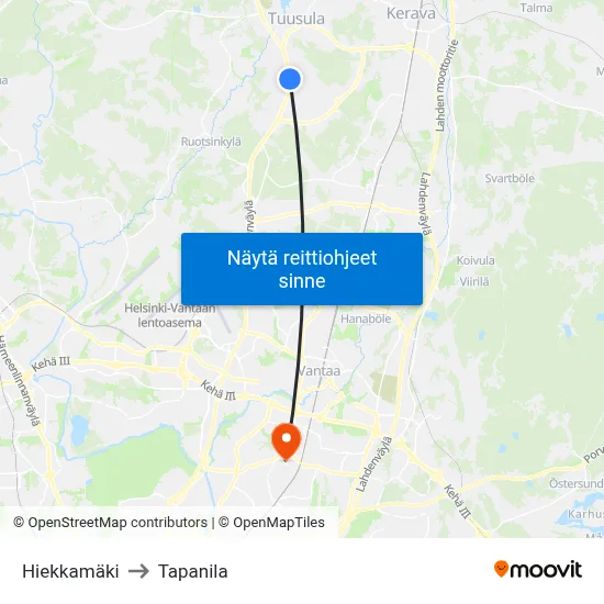 Hiekkamäki to Tapanila map