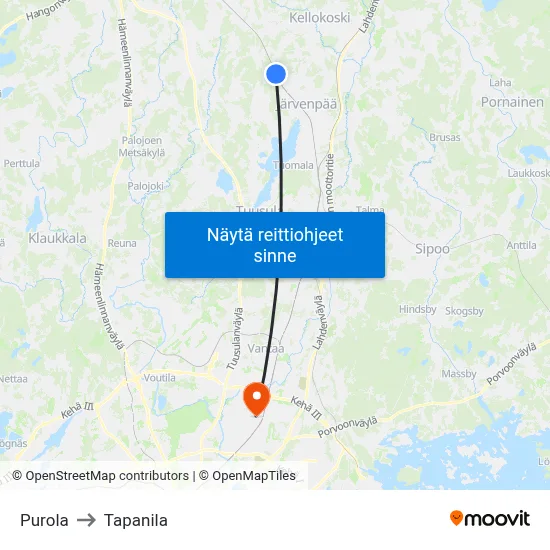 Purola to Tapanila map