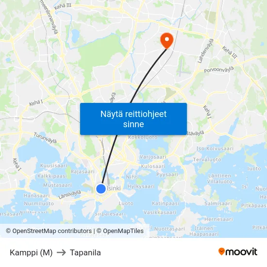Kamppi (M) to Tapanila map