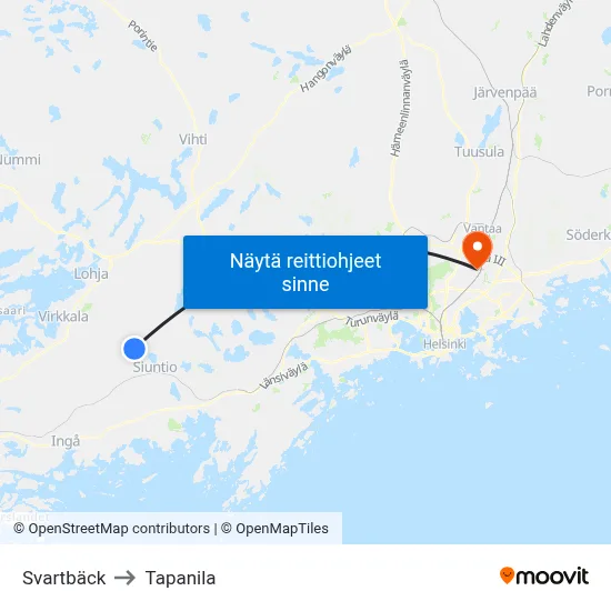 Svartbäck to Tapanila map