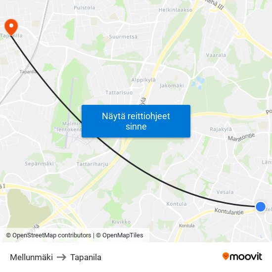 Mellunmäki to Tapanila map