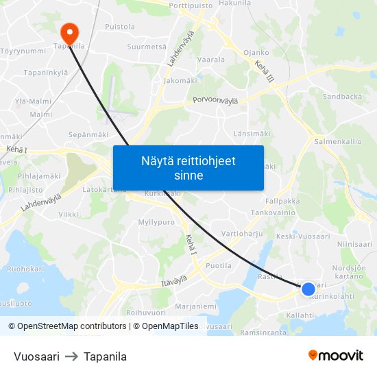 Vuosaari to Tapanila map