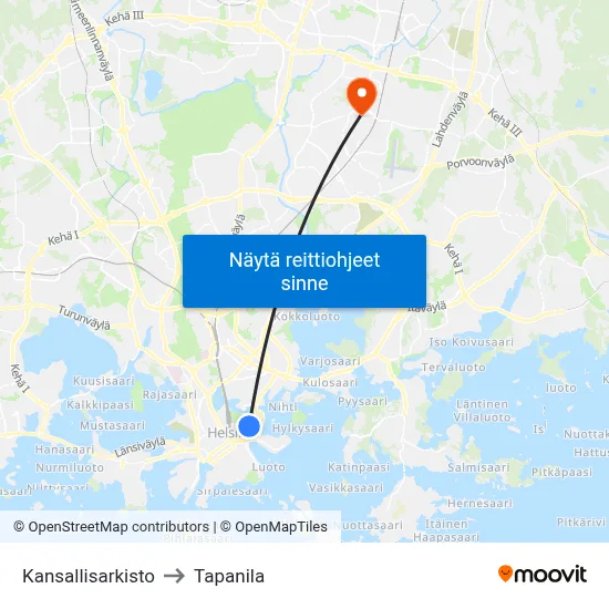 Kansallisarkisto to Tapanila map