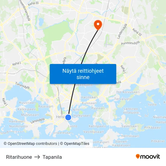 Ritarihuone to Tapanila map
