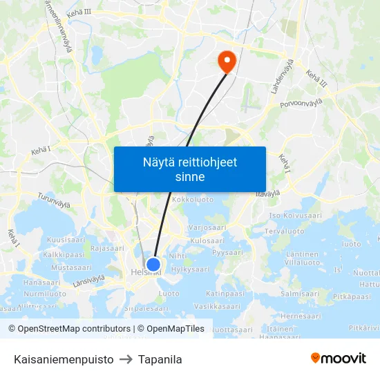 Kaisaniemenpuisto to Tapanila map