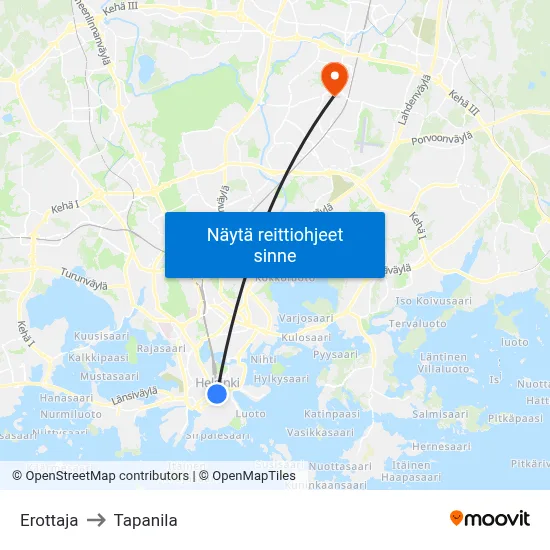 Erottaja to Tapanila map