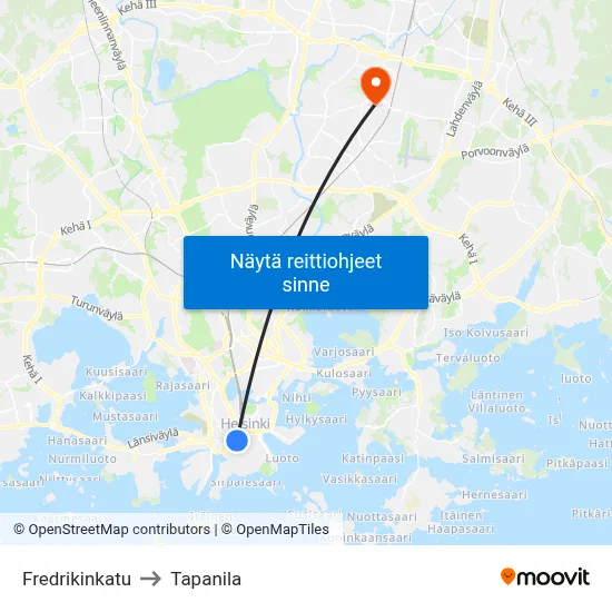 Fredrikinkatu to Tapanila map