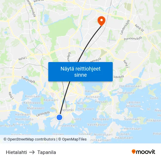 Hietalahti to Tapanila map