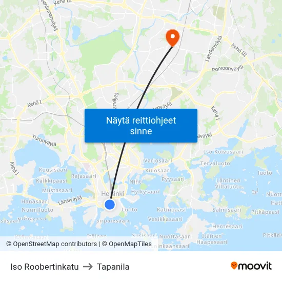 Iso Roobertinkatu to Tapanila map