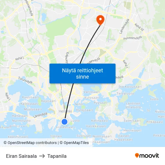 Eiran Sairaala to Tapanila map