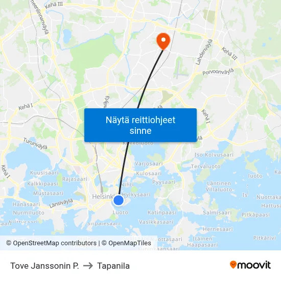 Tove Janssonin P. to Tapanila map