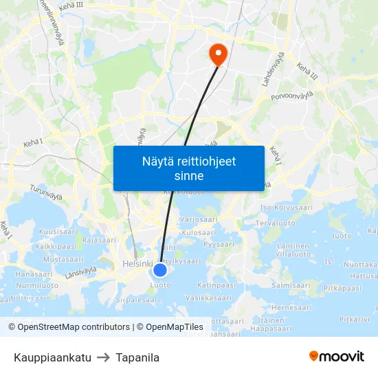 Kauppiaankatu to Tapanila map