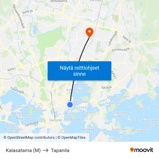 Kalasatama (M) to Tapanila map