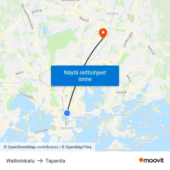 Wallininkatu to Tapanila map
