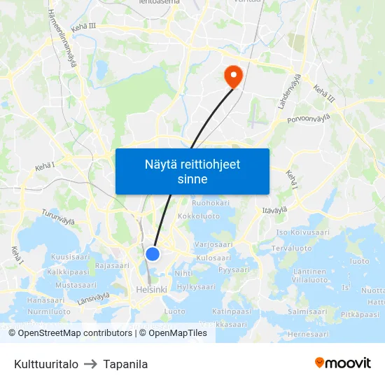 Kulttuuritalo to Tapanila map