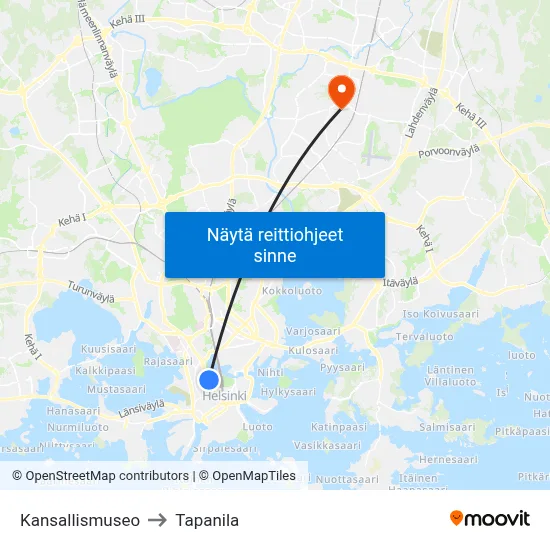 Kansallismuseo to Tapanila map