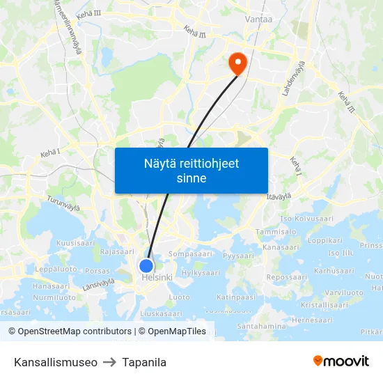 Kansallismuseo to Tapanila map