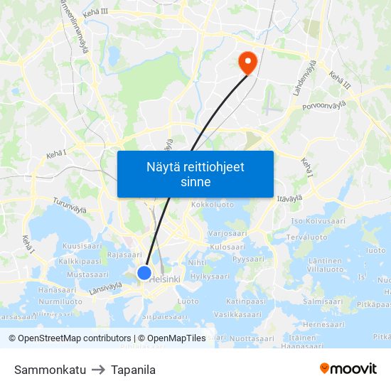 Sammonkatu to Tapanila map