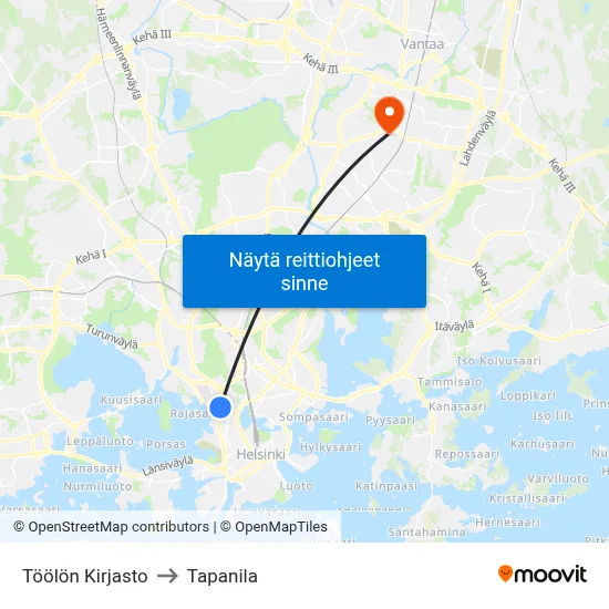 Töölön Kirjasto to Tapanila map