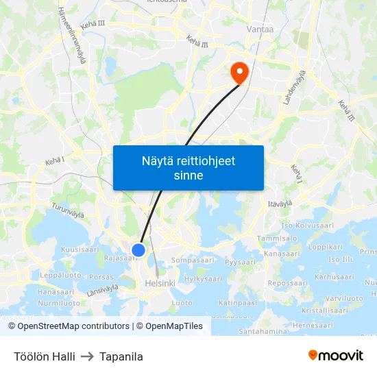 Töölön Halli to Tapanila map
