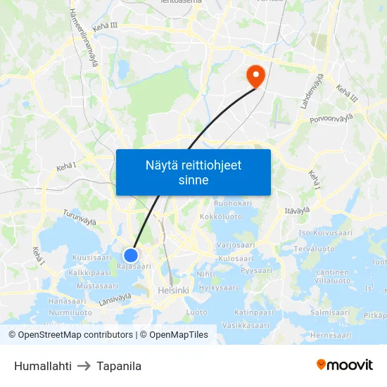 Humallahti to Tapanila map