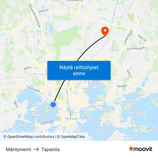 Mäntyniemi to Tapanila map