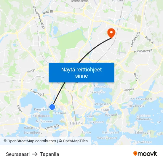 Seurasaari to Tapanila map