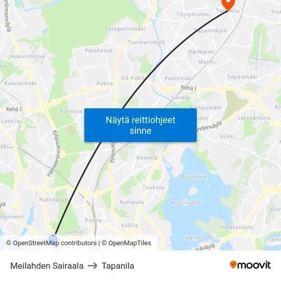 Meilahden Sairaala to Tapanila map