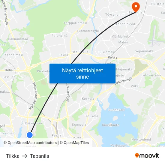 Tilkka to Tapanila map