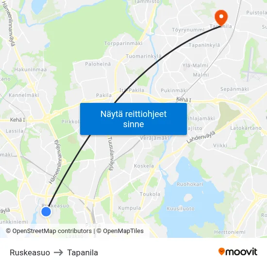 Ruskeasuo to Tapanila map