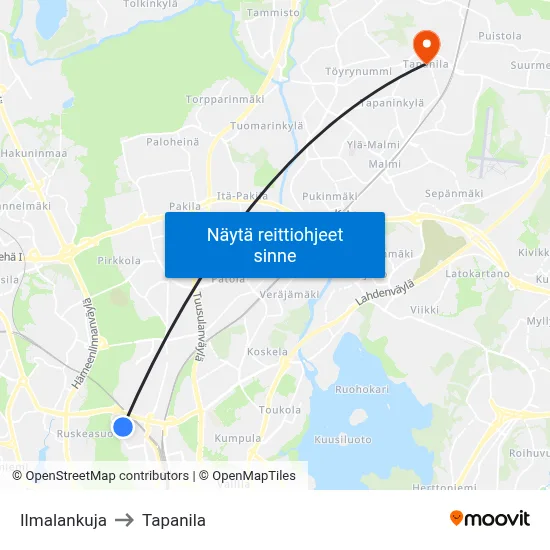 Ilmalankuja to Tapanila map